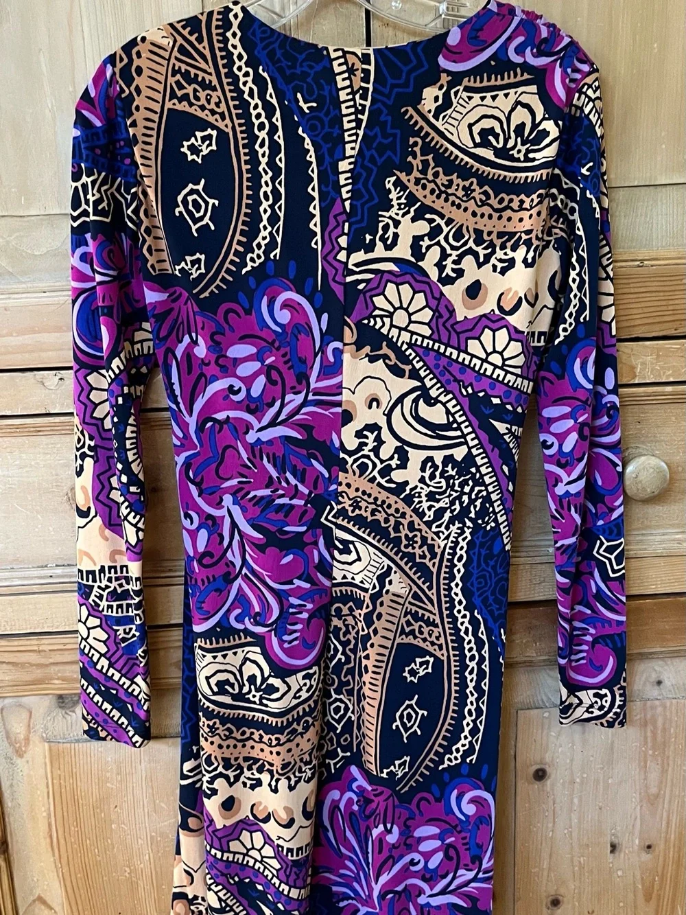 Donna Morgan Purple Paisley Wrap-Style Long Sleeve Dress